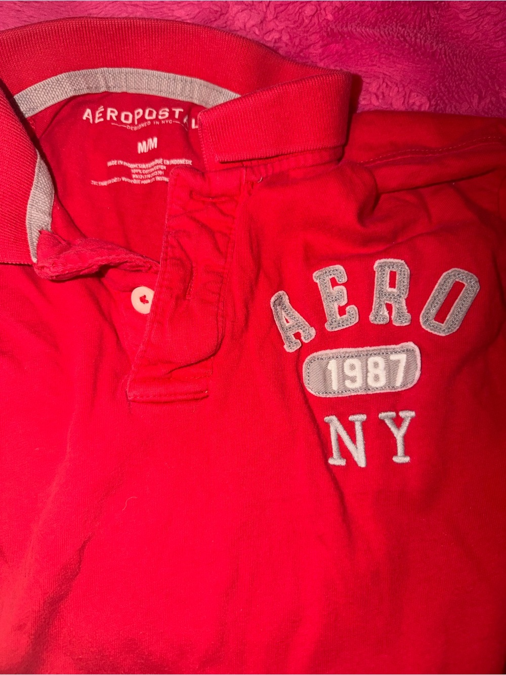 Aeropostale Red Polo Shirt with Grey AERO NY 1987 Patch